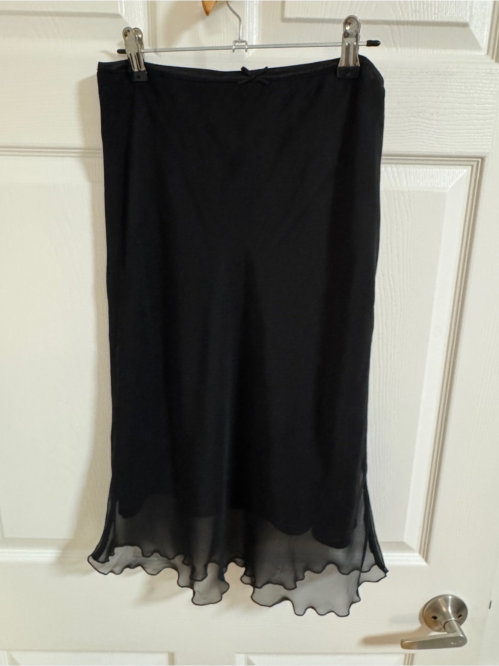 Topshop Black Midi Skirt with Sheer Ruffle Hem